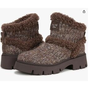 Circus NY Clare Knit Faux Fur Trim Ankle Boots‎ Lug Sole Brown Women's Size 6